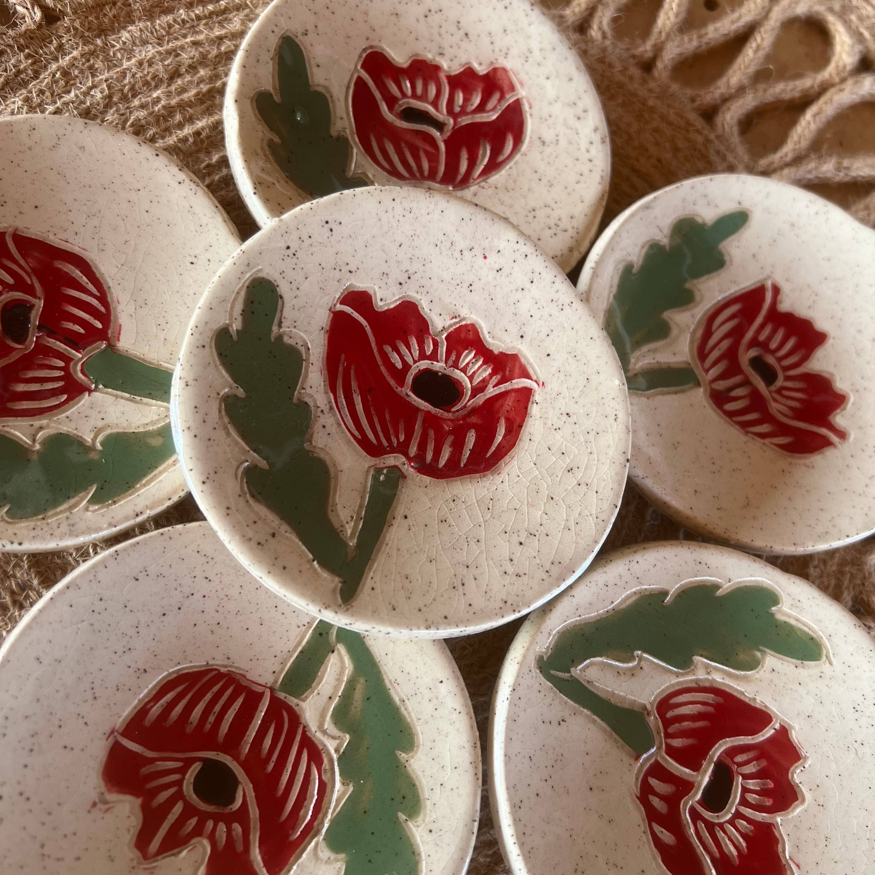 Red Poppy Sgraffito Tea Rest - DIGS