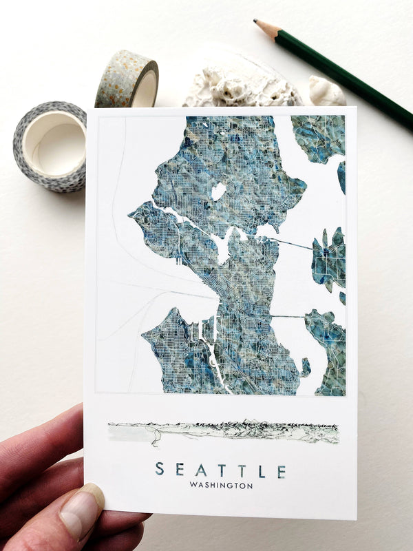 Seattle Watercolor Map Postcard - DIGS