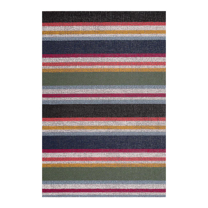 Striped rug with multicolor pattern on a white background
