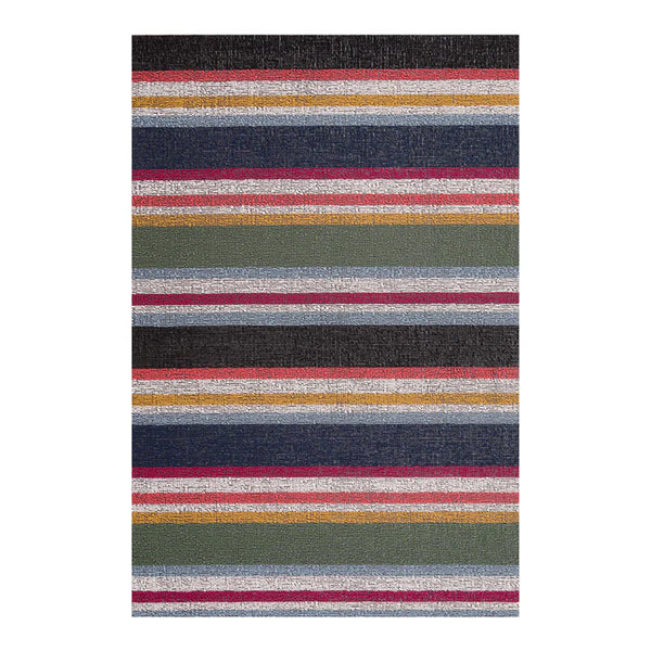 Striped rug with multicolor pattern on a white background