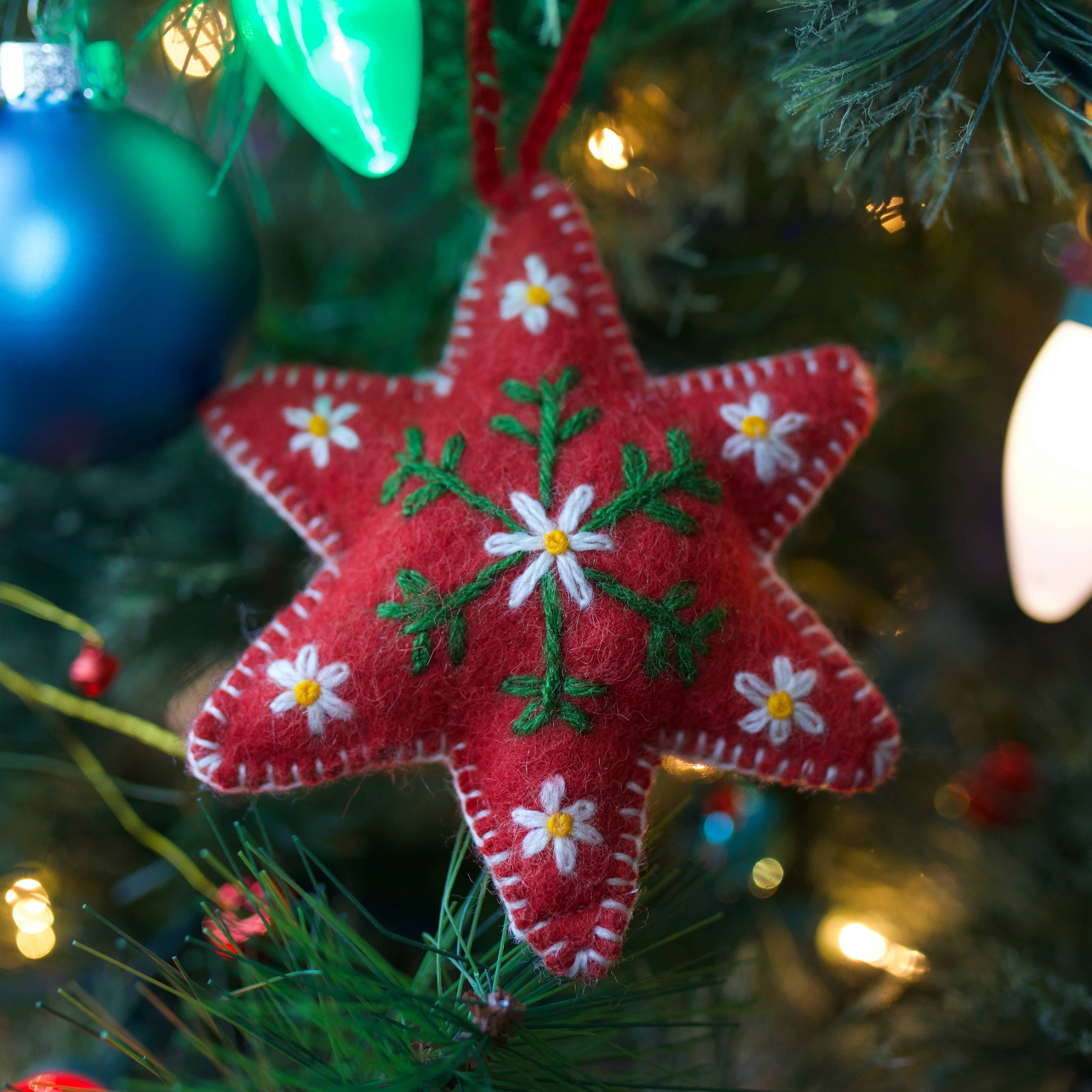 Six Pointed Star Embroidered Wool Ornament - DIGS