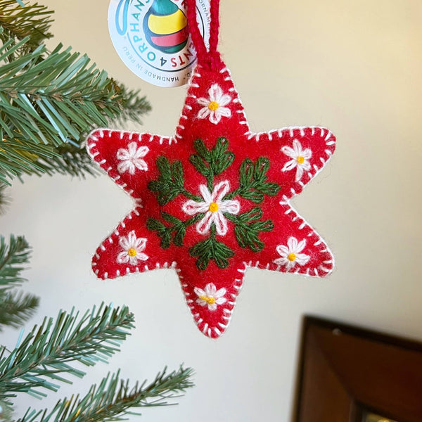 Six Pointed Star Embroidered Wool Ornament - DIGS
