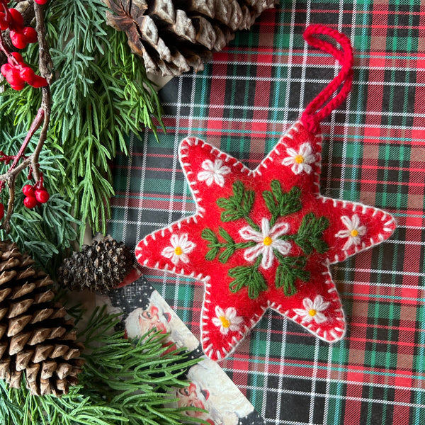 Six Pointed Star Embroidered Wool Ornament - DIGS