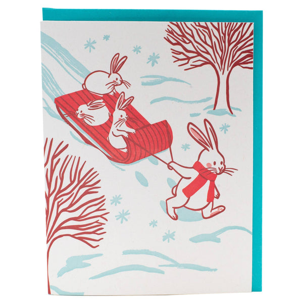 Sledding Bunnies Holiday Card - DIGS