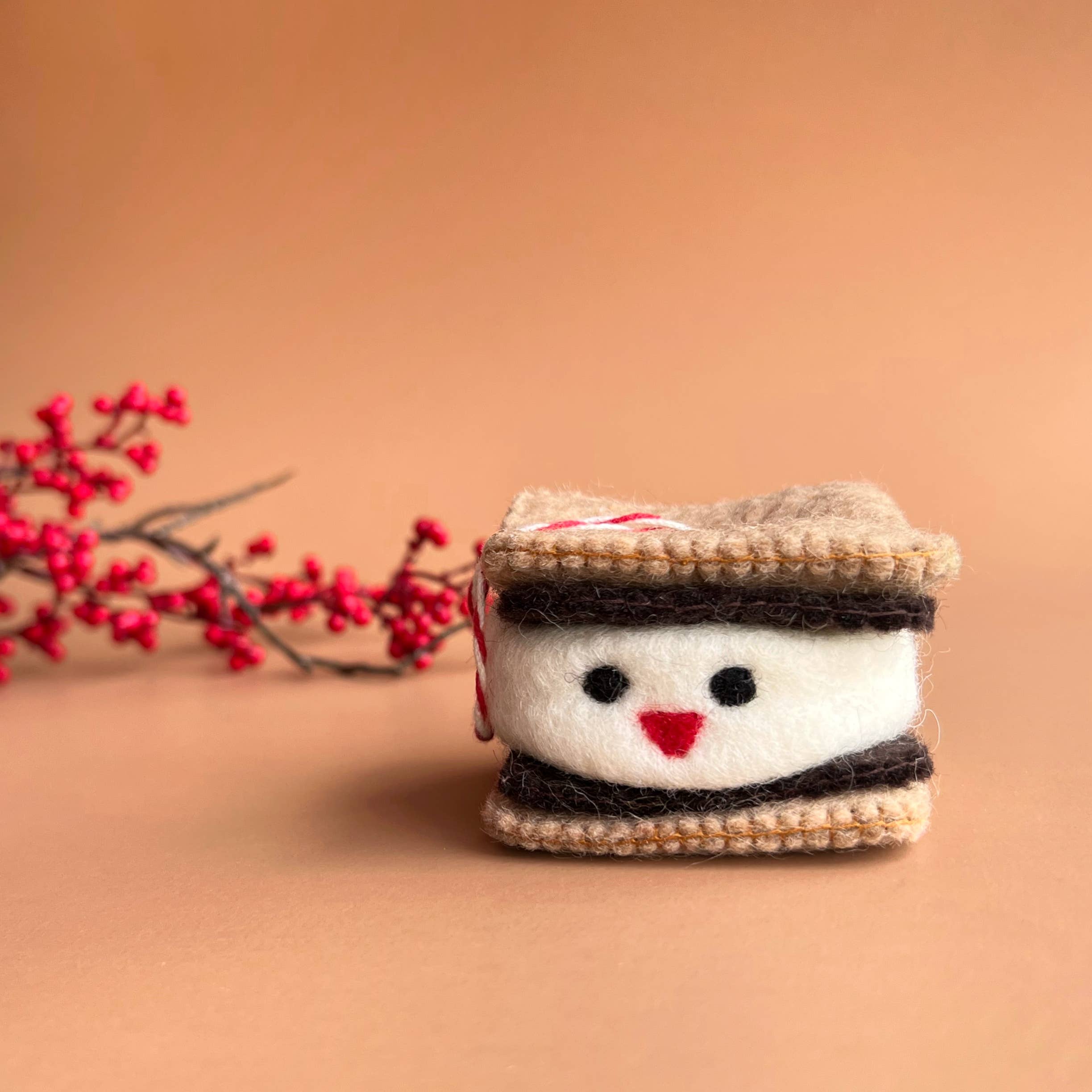 Smiling S'more Felt Wool Ornament - DIGS