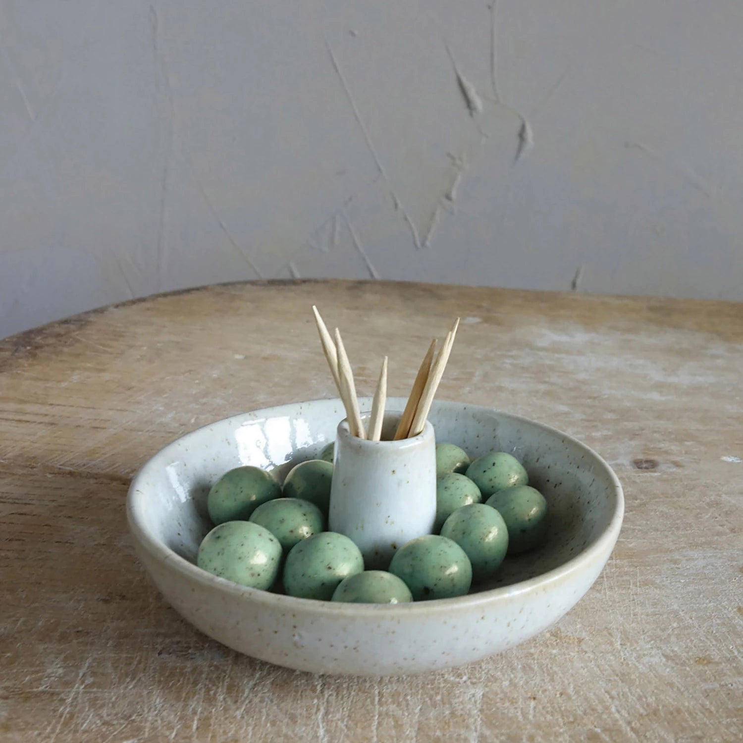Stoneware Dish With Toothpick/Candle Holder - DIGS