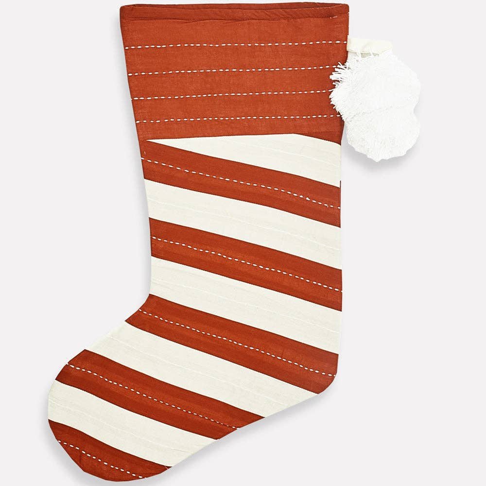 Striped Embroidered Holiday Stocking - DIGS