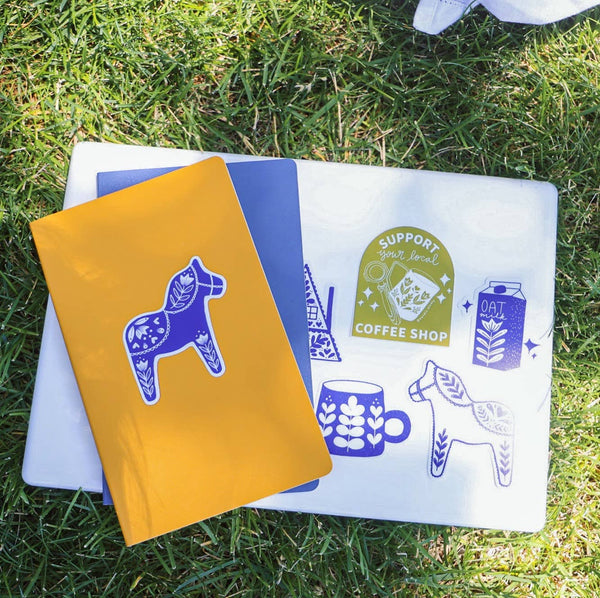 Swedish Dala Horse Sticker - Blue - DIGS