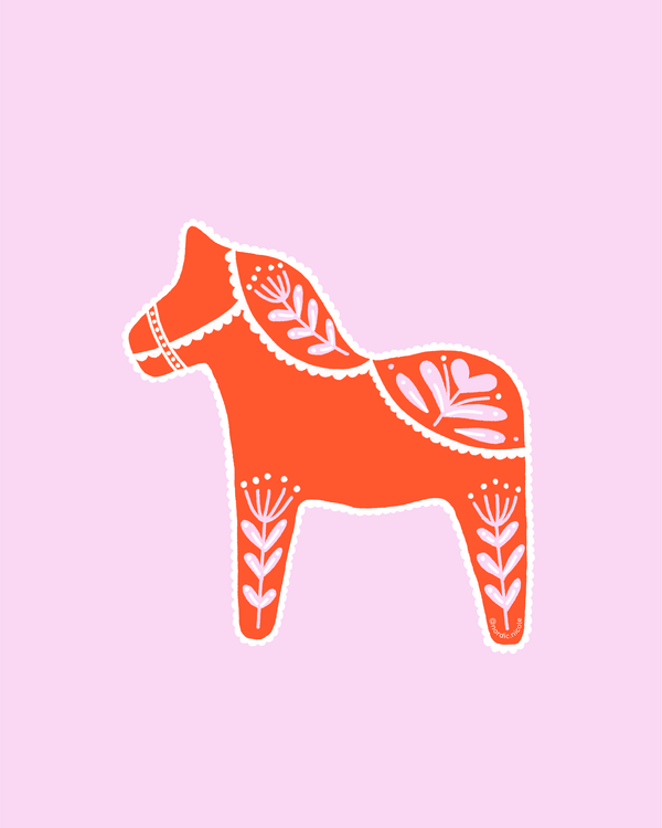 Swedish Dala Horse Sticker - Red/Pink - DIGS
