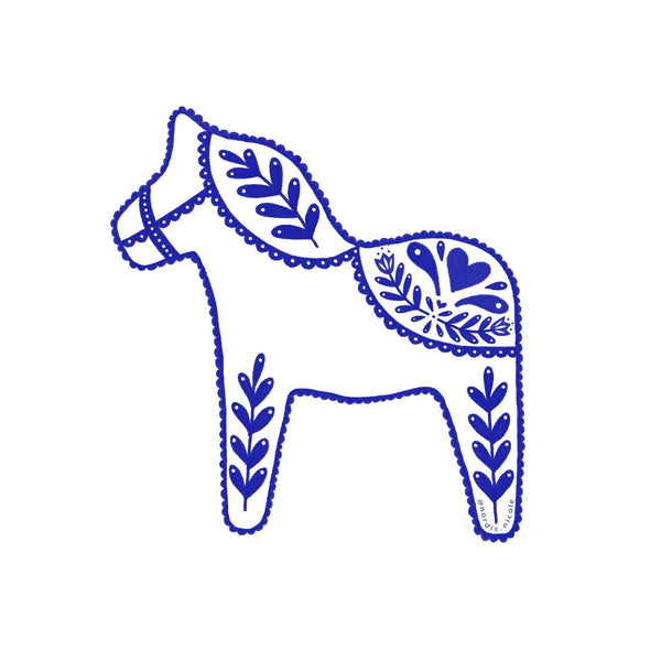 Swedish Dala Horse Sticker - White - DIGS