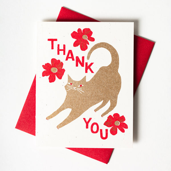 Thank You Cat with Blossoms Card - DIGS