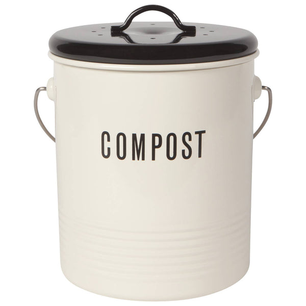 Vintage Ivory Steel Compost Bin - DIGS