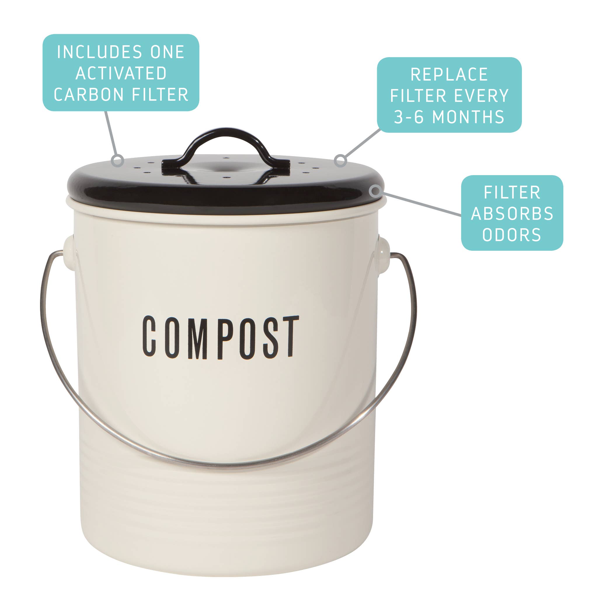 Vintage Ivory Steel Compost Bin - DIGS