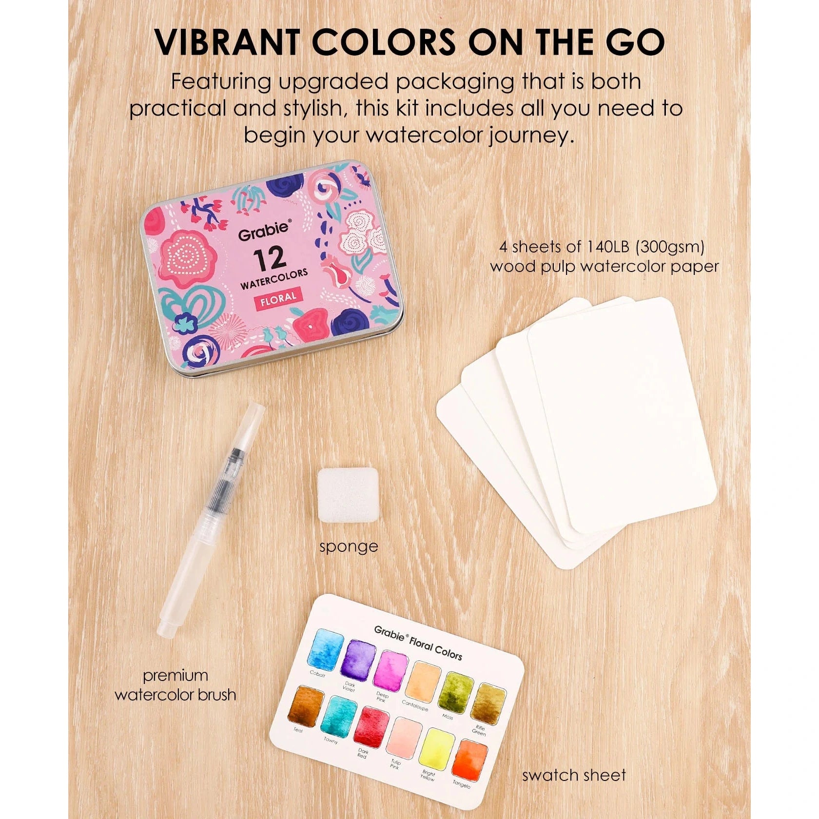 Watercolor Pocket Set of 12 with Brush: Floral Colors - DIGS