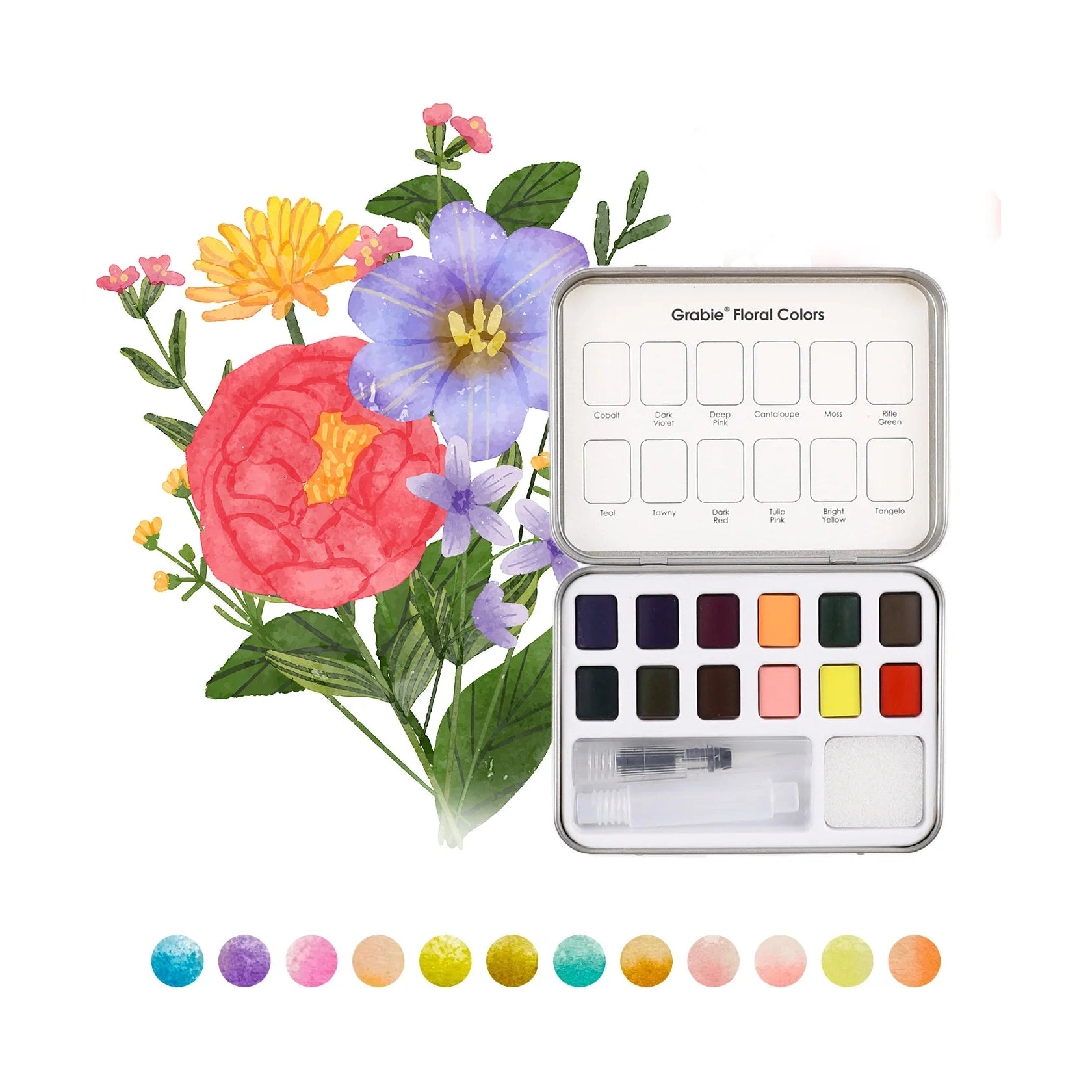 Watercolor Pocket Set of 12 with Brush: Floral Colors - DIGS