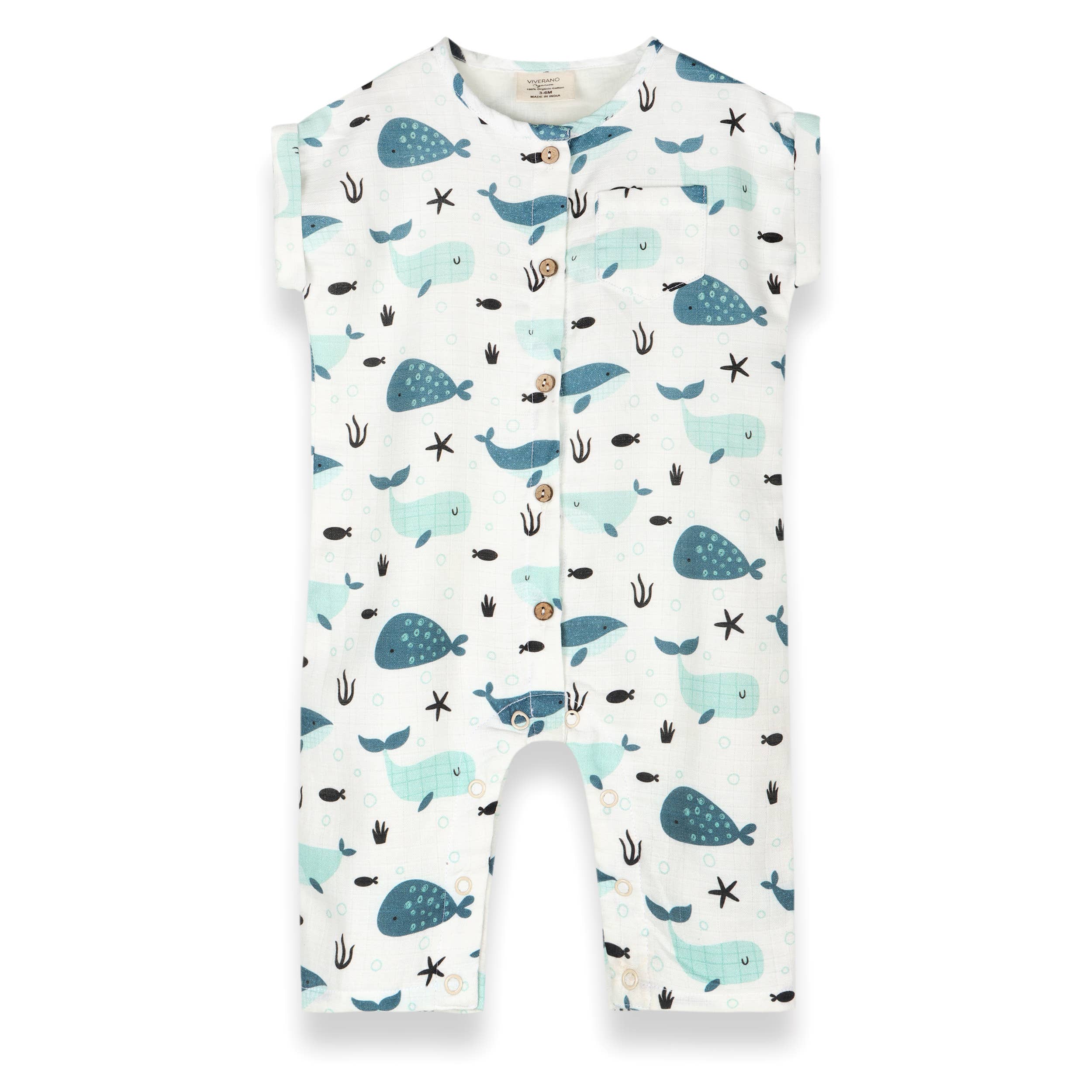 Whales Rolled Sleeve Baby Jumpsuit - DIGS