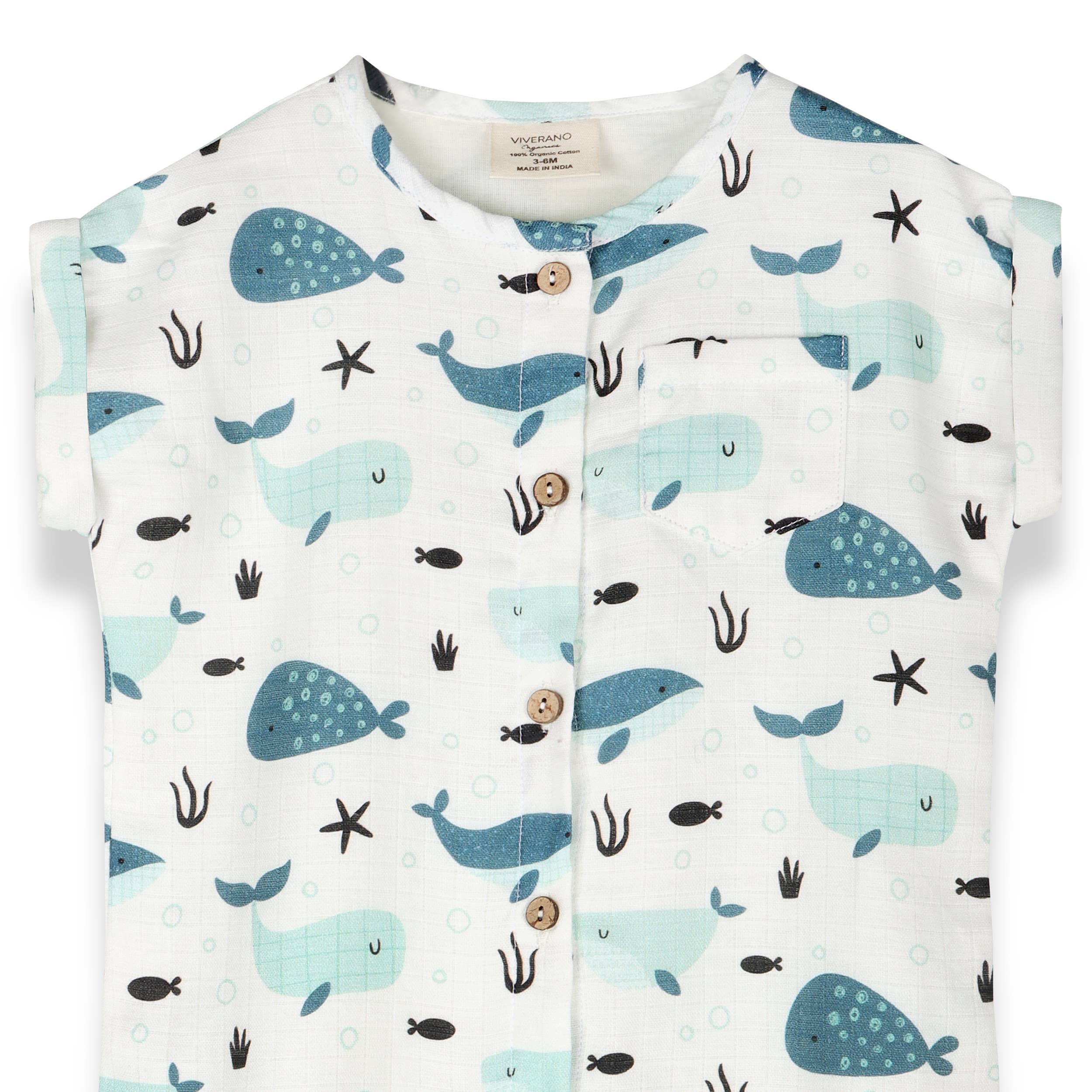 Whales Rolled Sleeve Baby Jumpsuit - DIGS