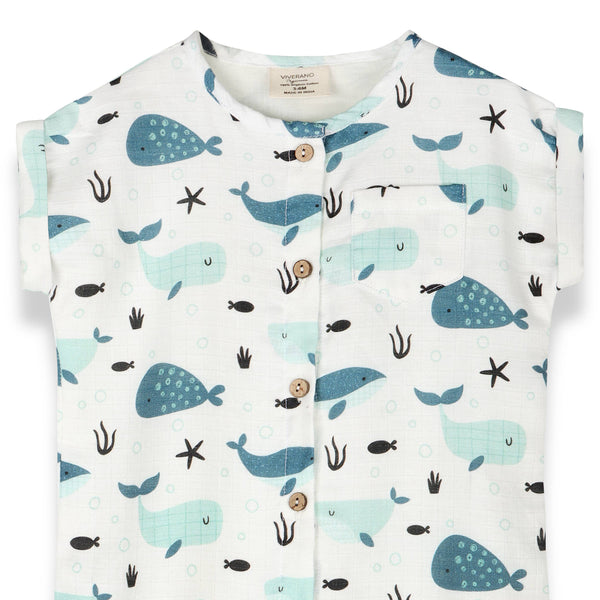 Whales Rolled Sleeve Baby Jumpsuit - DIGS