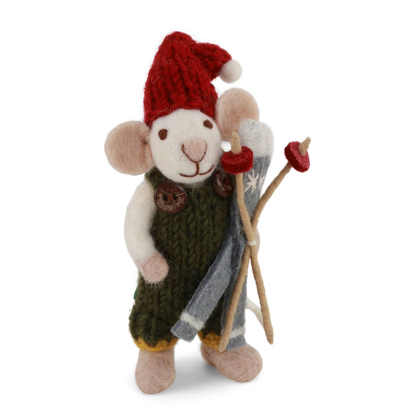 White Mouse w/Skis Ornament - DIGS