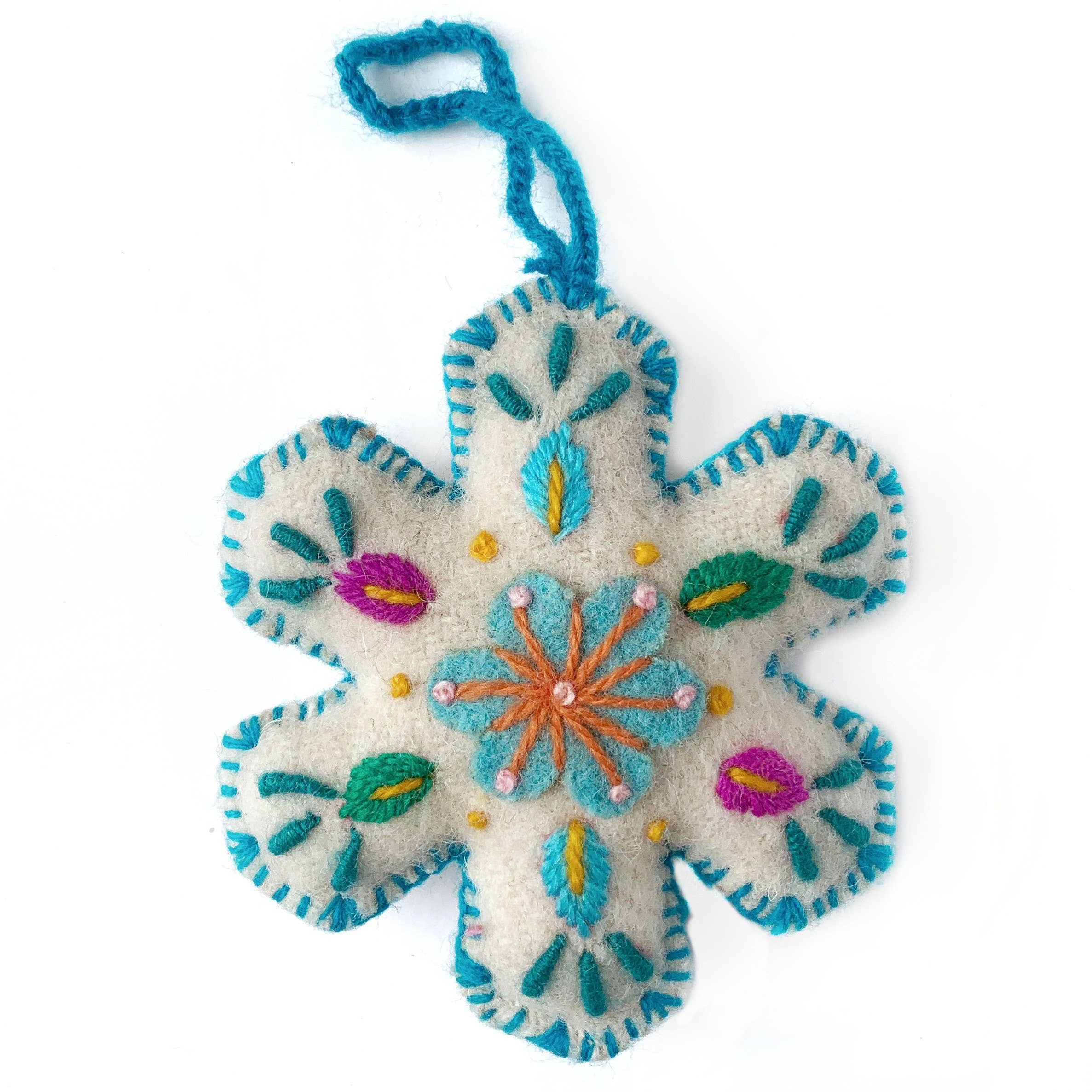White Snowflake Embroidered Ornament - DIGS