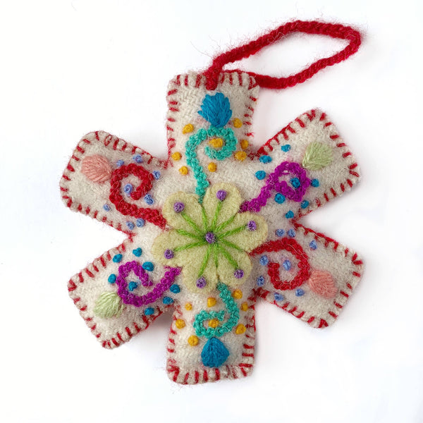 White Snowflake Embroidered Ornament - DIGS