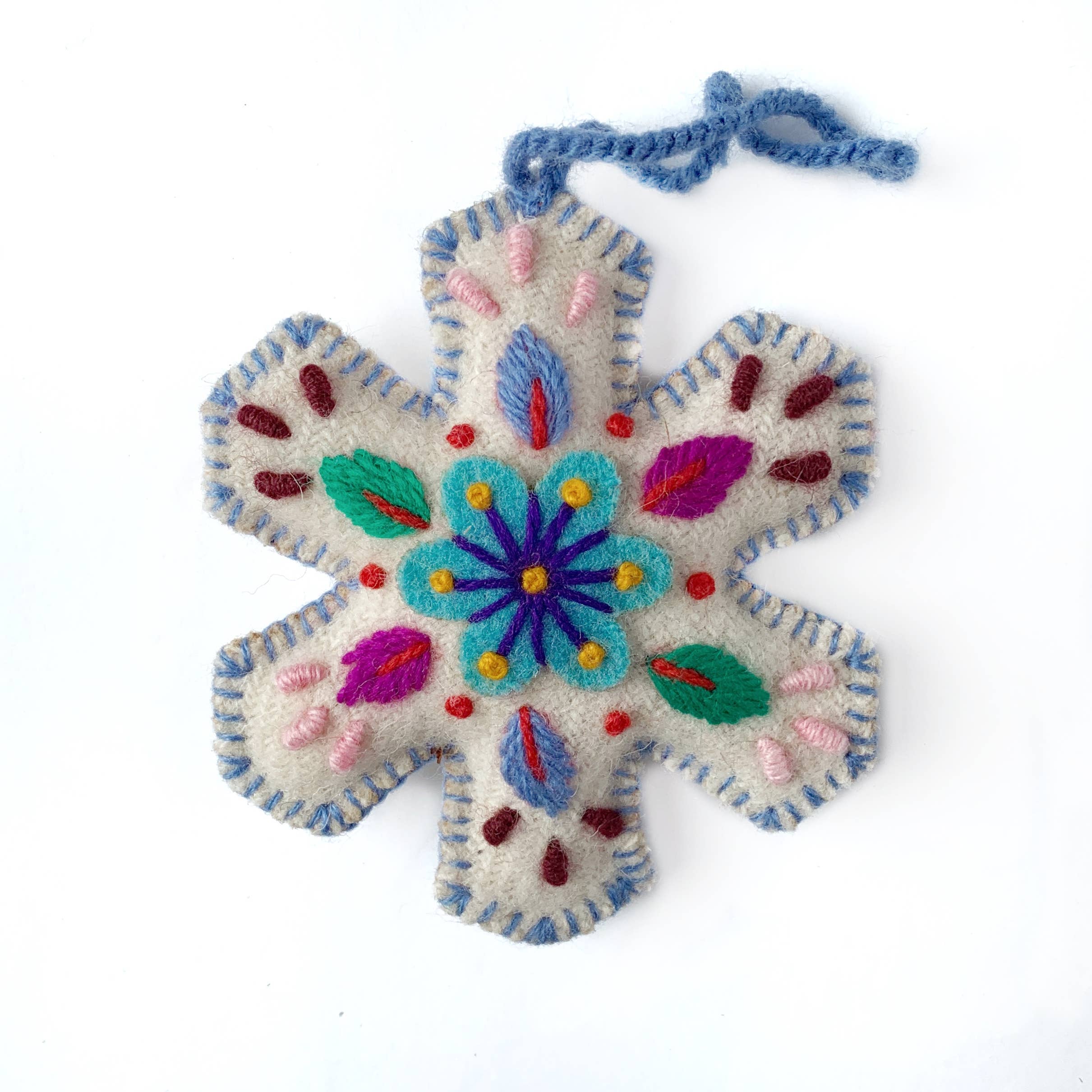 White Snowflake Embroidered Ornament - DIGS