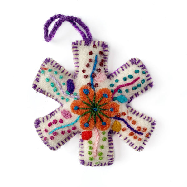 White Snowflake Embroidered Ornament - DIGS