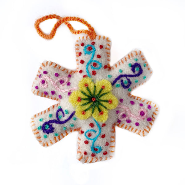 White Snowflake Embroidered Ornament - DIGS