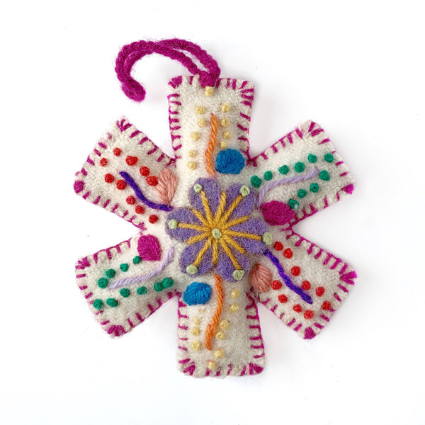 White Snowflake Embroidered Ornament - DIGS