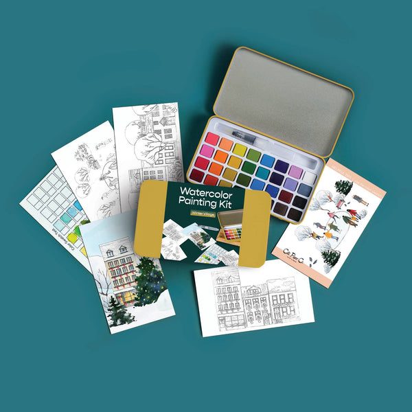 Winter Village Watercolor Painting Kit - DIGS