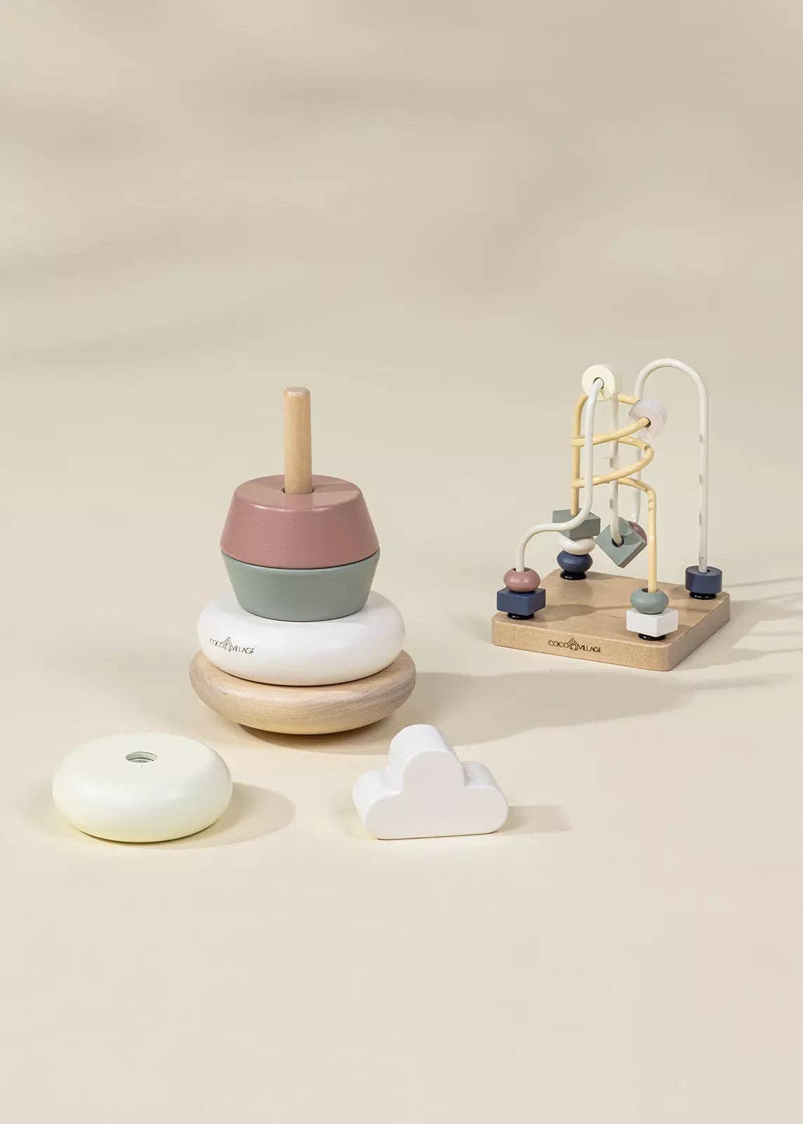 Wooden Stacking Rings & Bead Maze Toy Set - DIGS