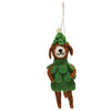 Wool Felt Dog in Tree/Elf Outfit Ornament - DIGS