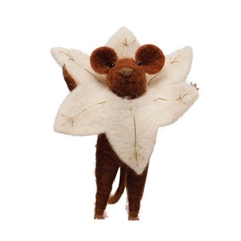 Wool Felt Mouse in Poinsettia Outfit - DIGS