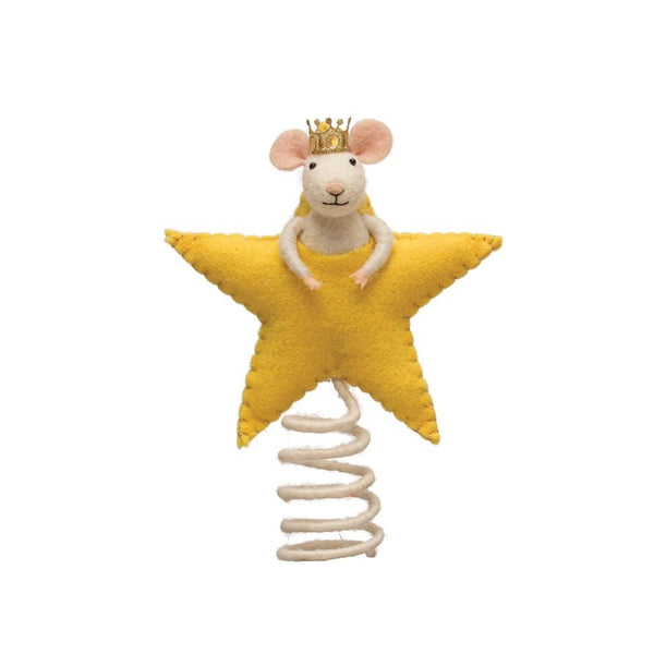 Wool Felt Star with Mouse in Crown Tree Topper - DIGS