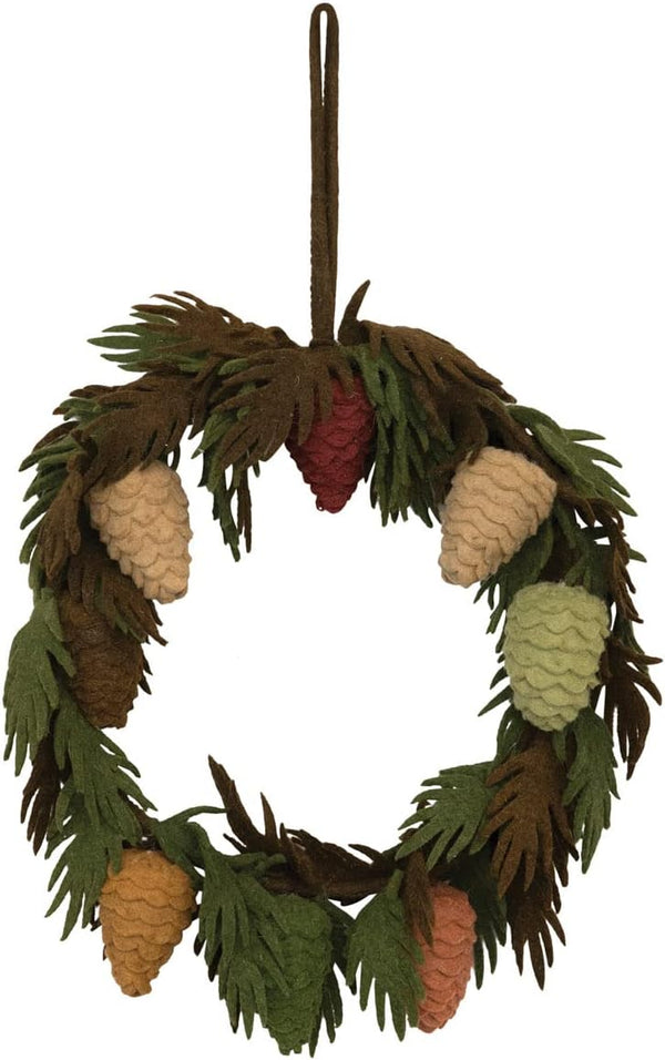 Wool Felt Wreath with Leaves and Pinecones - DIGS