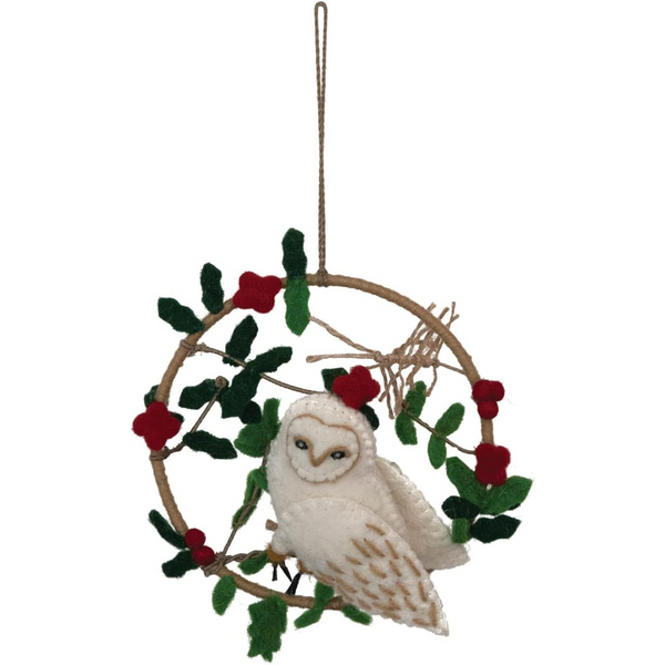 Wool Felt Owl in Wreath Ornament