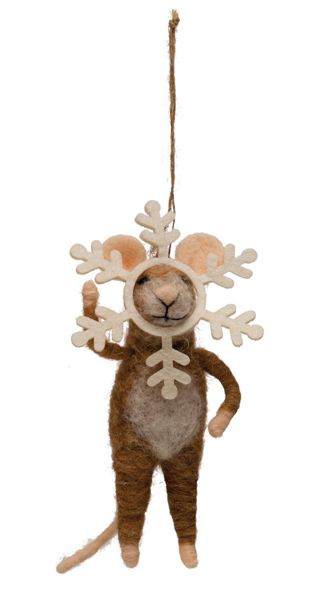 Wool Felt Mouse in Snowflake Outfit Ornament