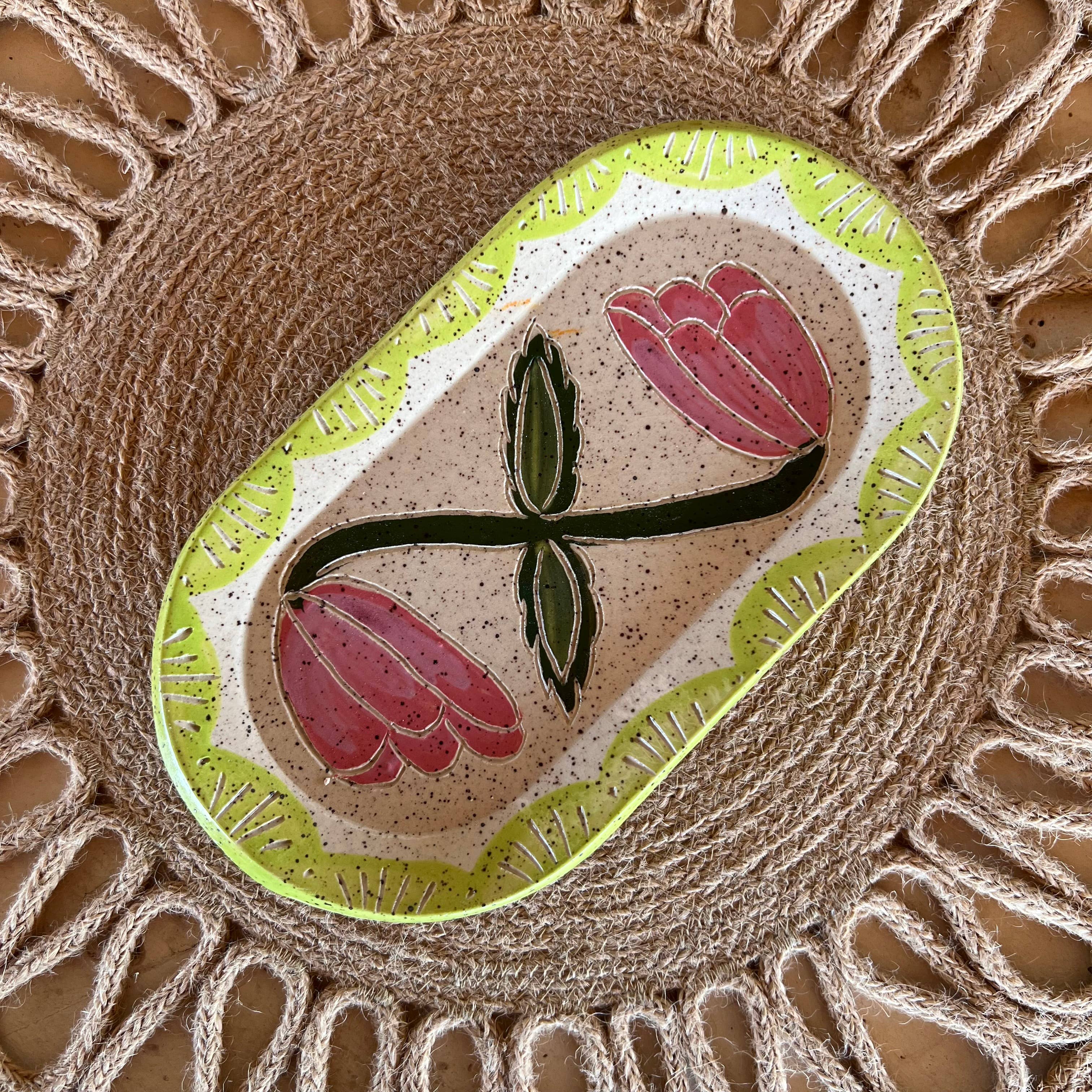 Zig - Zag Floral Sgraffito Trinket Dish - DIGS