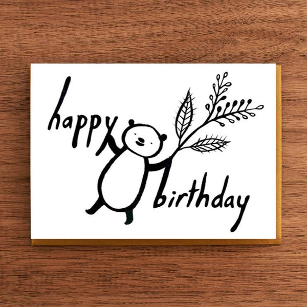 Bear Partying With Flowers Letterpress Birthday Card