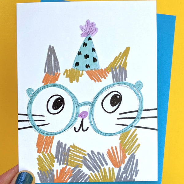 Cat with Glasses Birthday Card