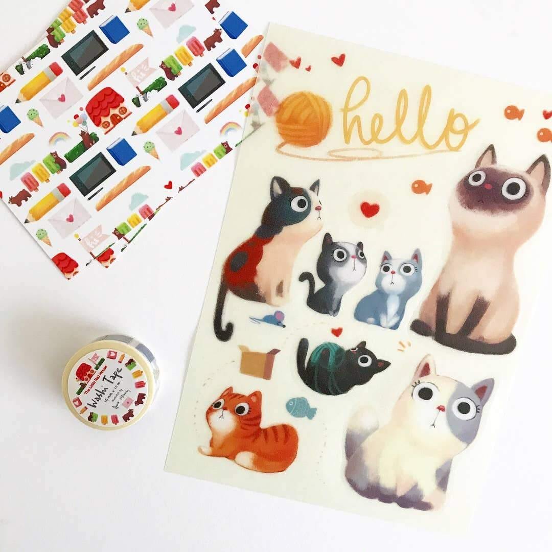 The Little Red House - Hello Cats Washi Stickers - DIGS