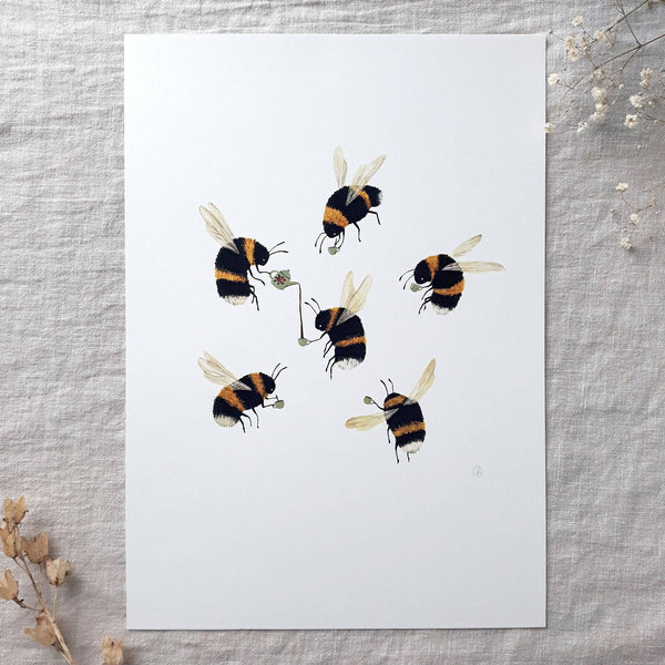 Bees Drinking Tea Art Print