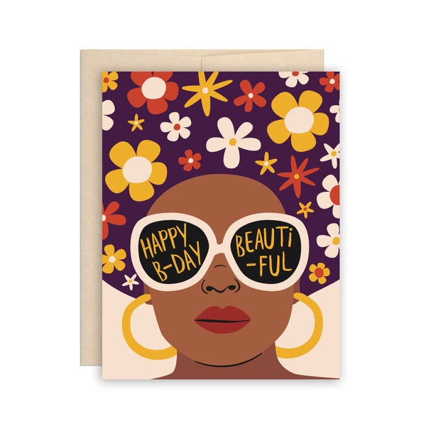 Happy Birthday Beautiful Flower Afro Card