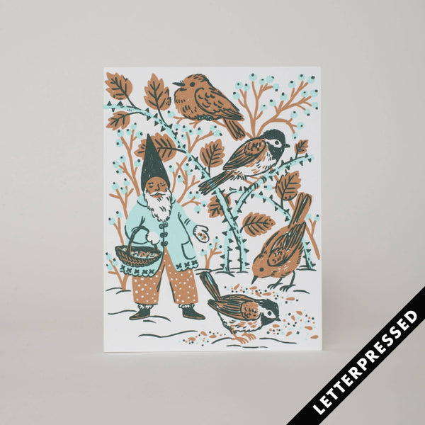 Bird Feeding Gnome Card