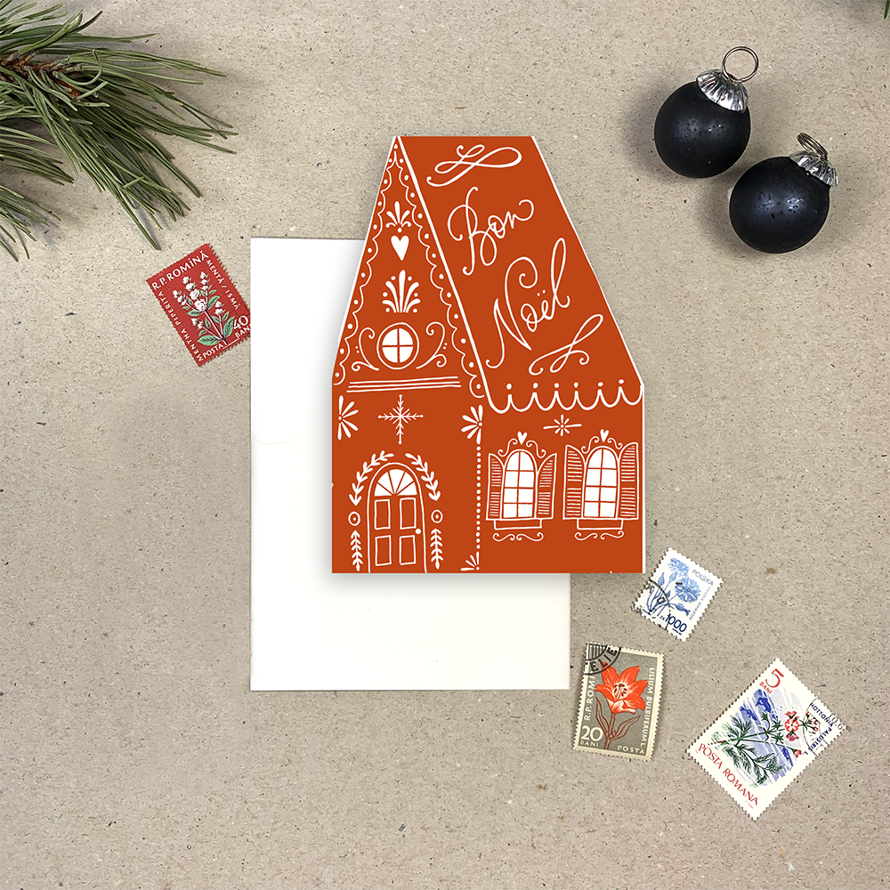 Bon Noel Gingerbread House Card