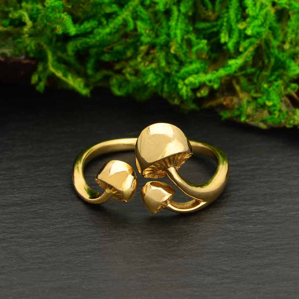Adjustable Bronze Three Mushroom Ring