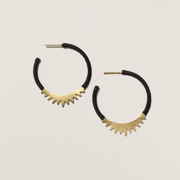 Spiked Brass Hoops with Black Thread