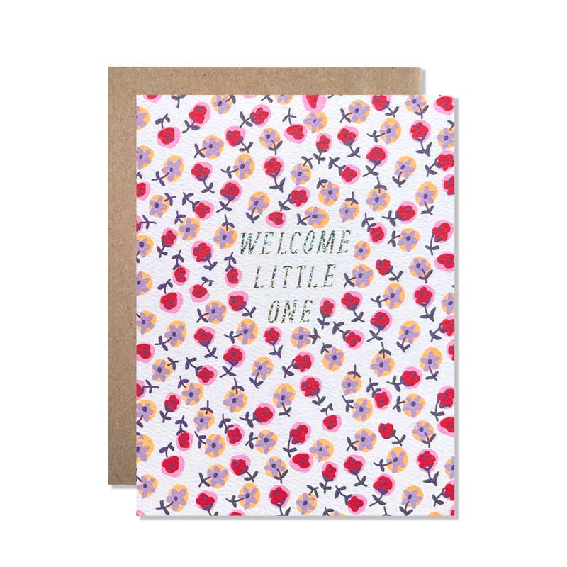 Welcome Little One Scattered Flowers Card
