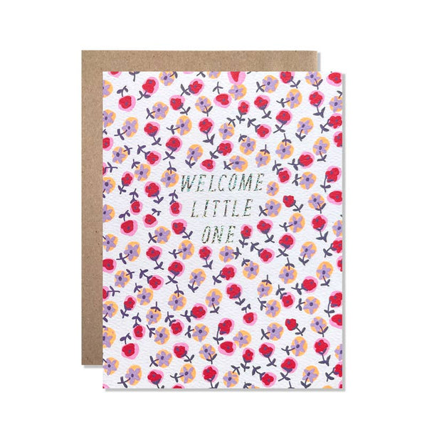 Welcome Little One Scattered Flowers Card