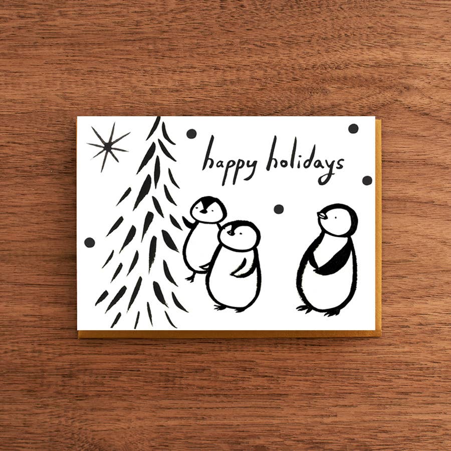 Penguins Admiring Tree Card